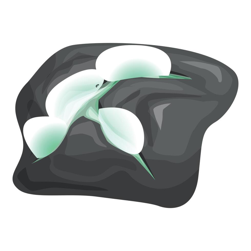 Emerald green crystal growing out of black stone vector