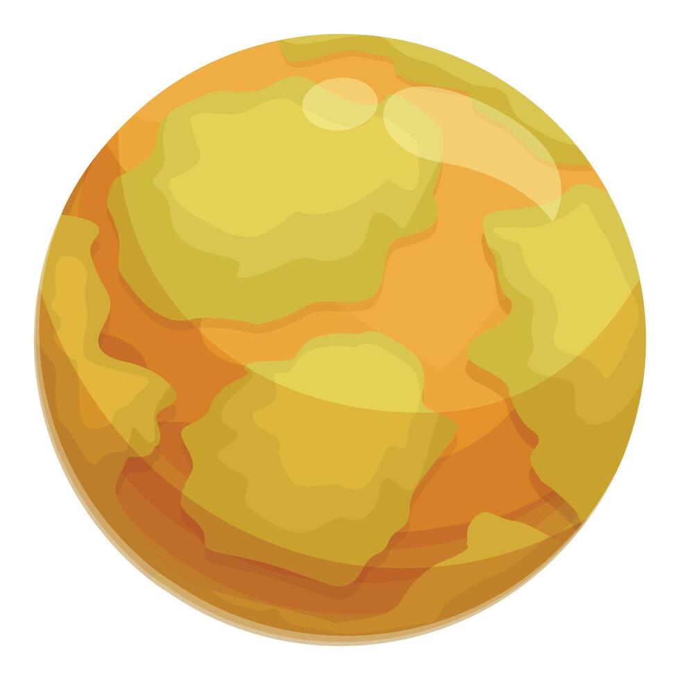 Yellow planet covered with craters revolving around its star vector