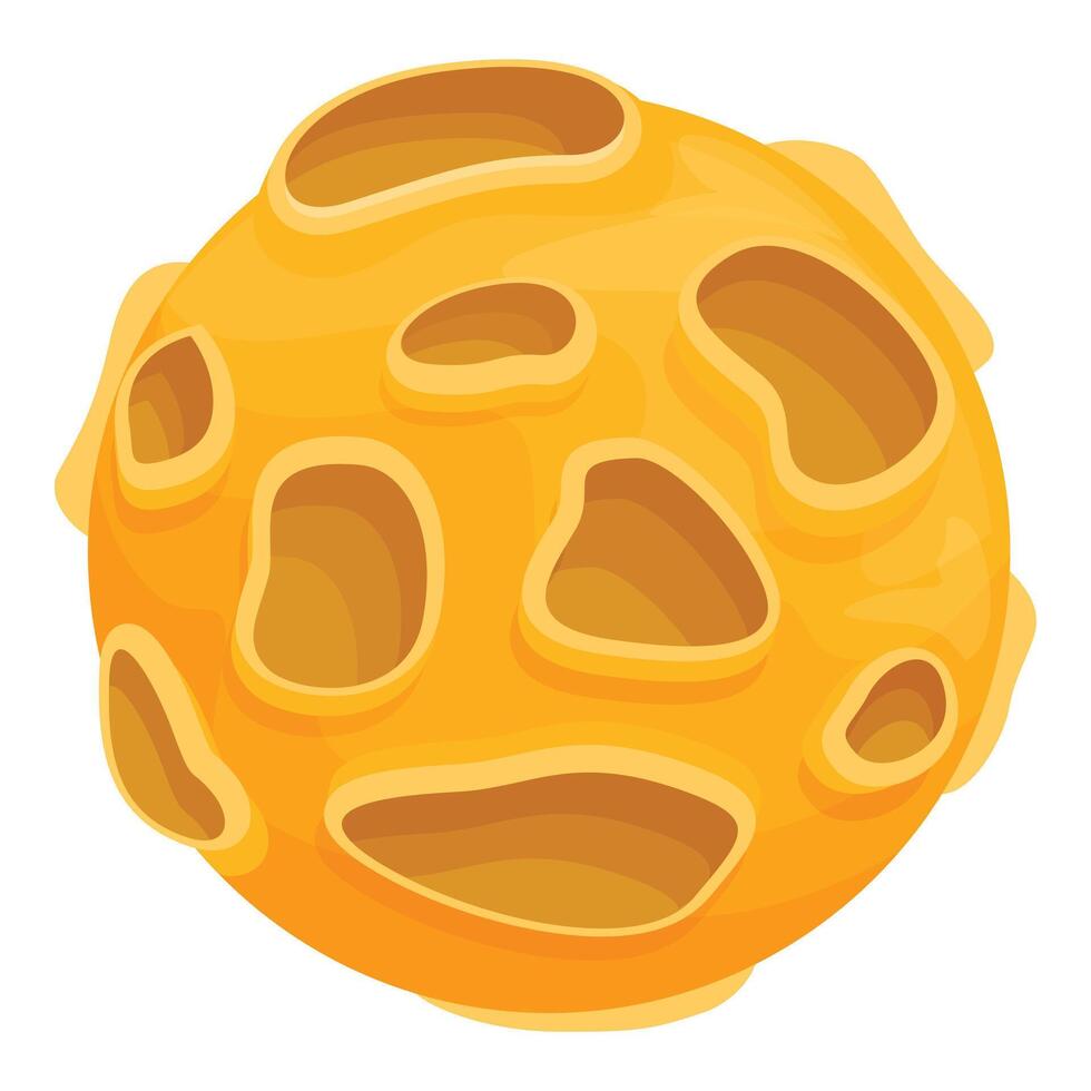 Porous yellow planet floating in space with craters vector