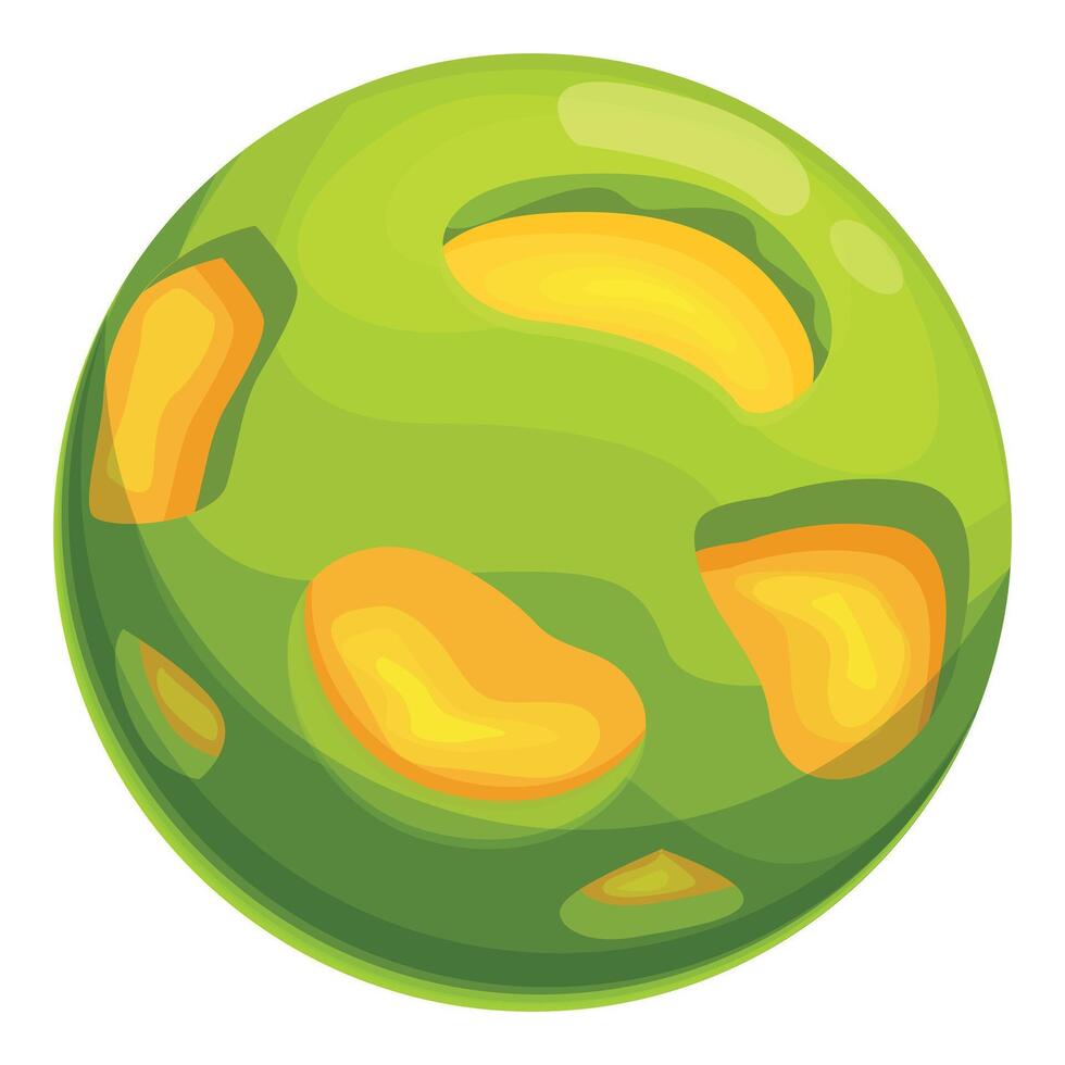 Green planet with yellow craters floating in space vector