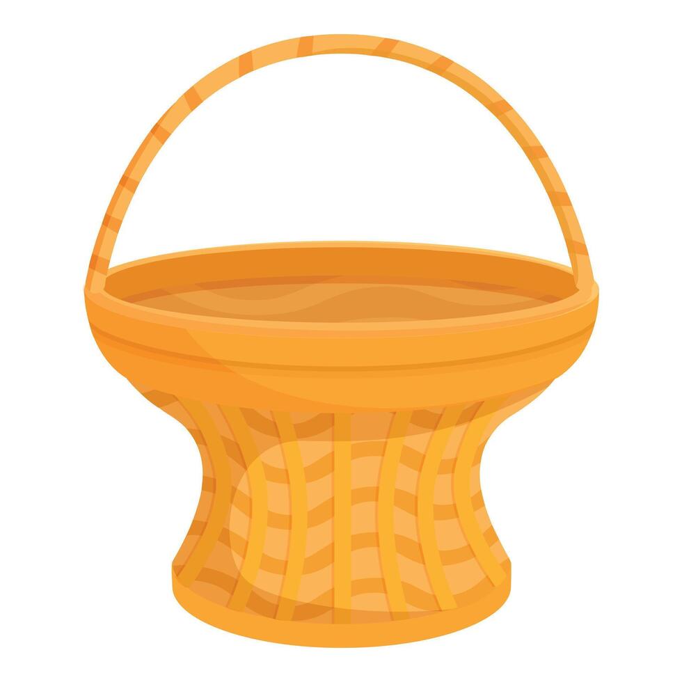 Empty wicker basket standing with woven handle for carrying vector
