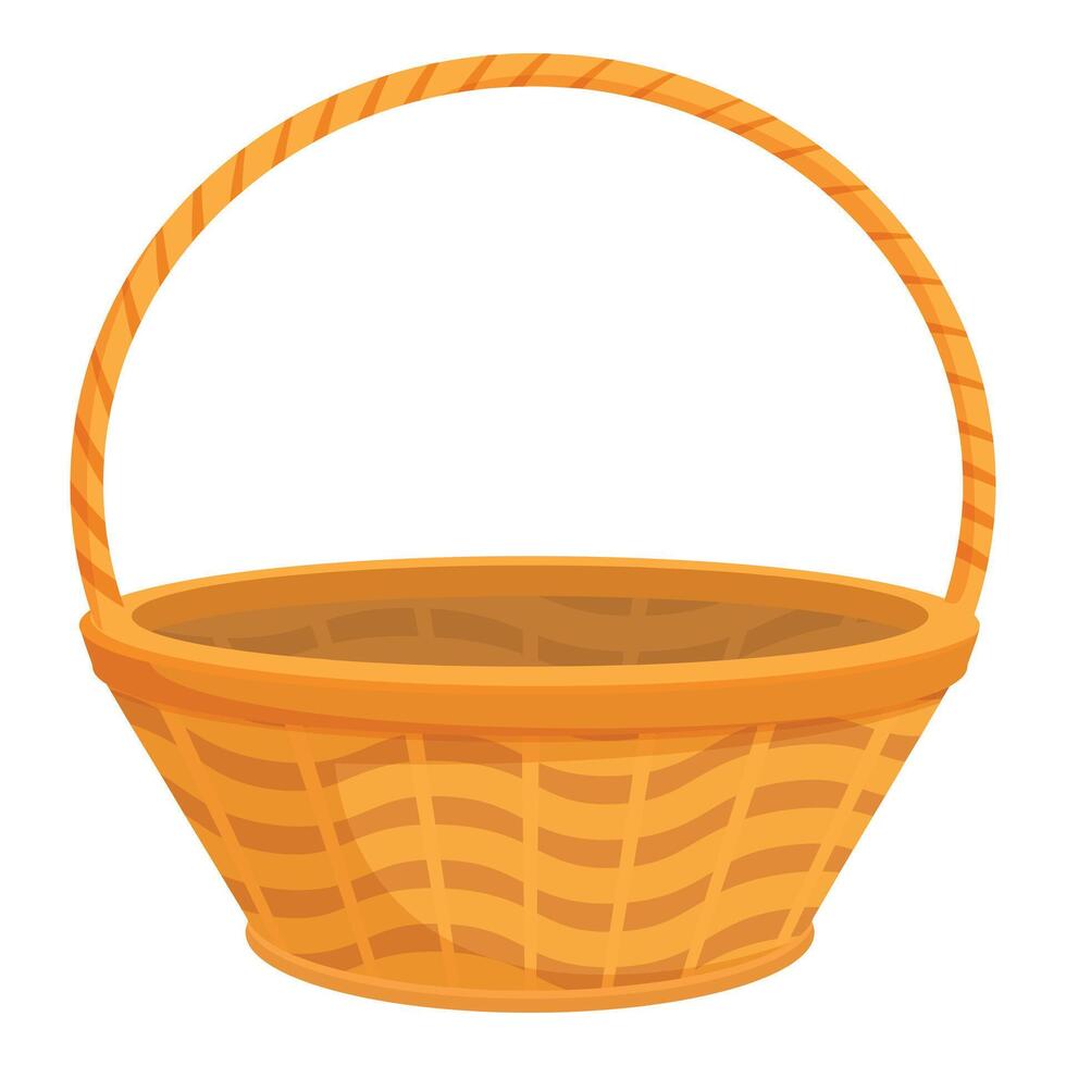 Empty wicker basket standing with handle up for harvesting or picnic vector