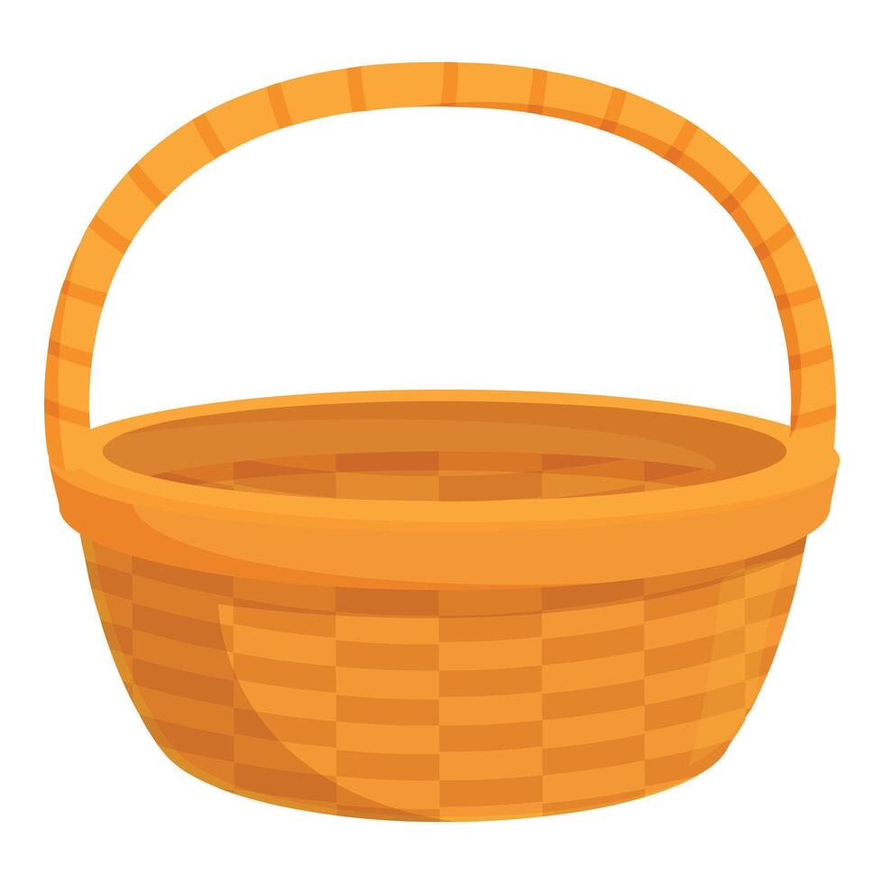 Empty wicker basket standing with handle up for storage vector