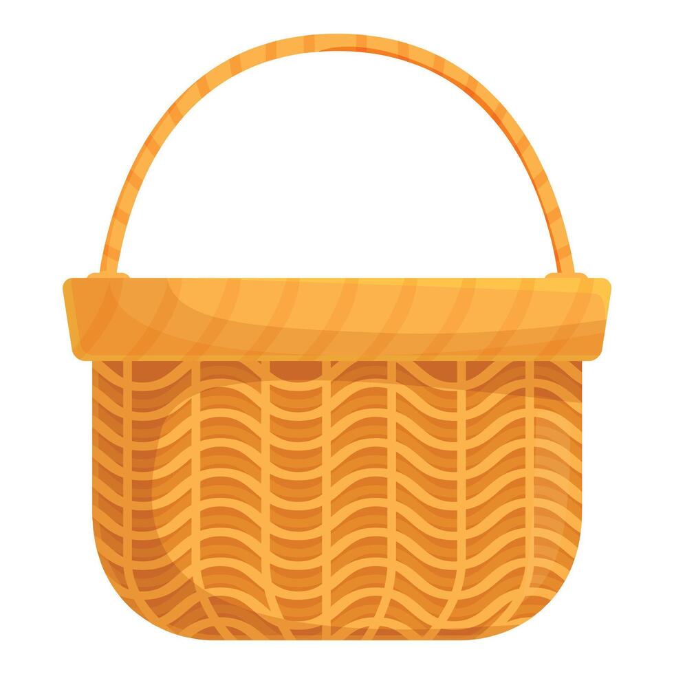 Empty wicker basket standing with woven handle for grocery shopping vector