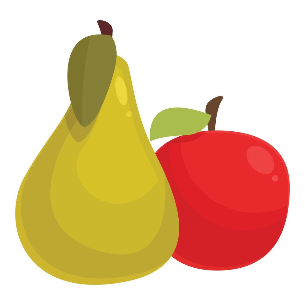 Yellow pear standing next to red apple with leaves vector