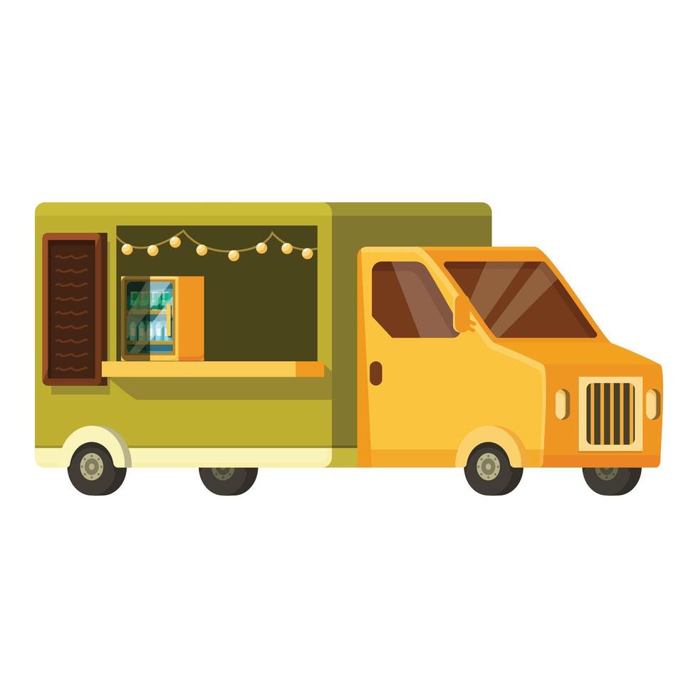 Yellow food truck offering street food and drinks at a festival vector