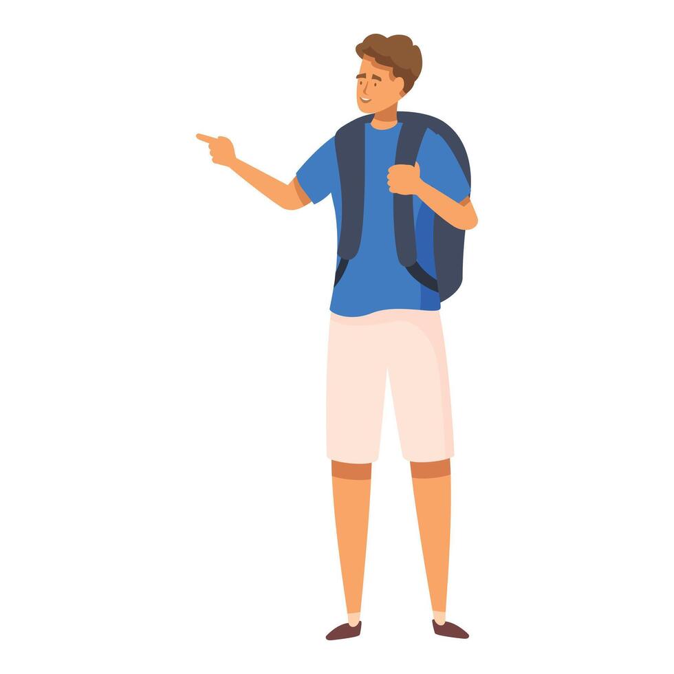 Young tourist wearing backpack pointing with finger while traveling vector
