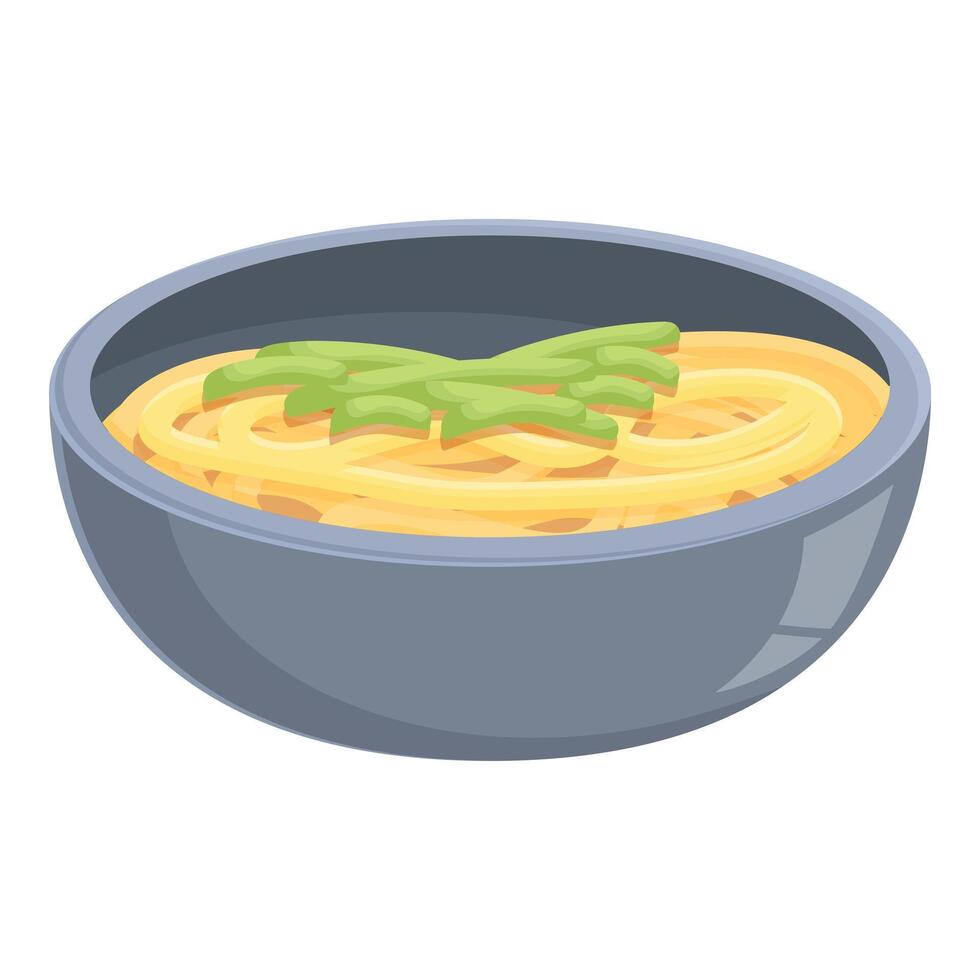 Steaming bowl of ramen noodles garnished with green onions vector