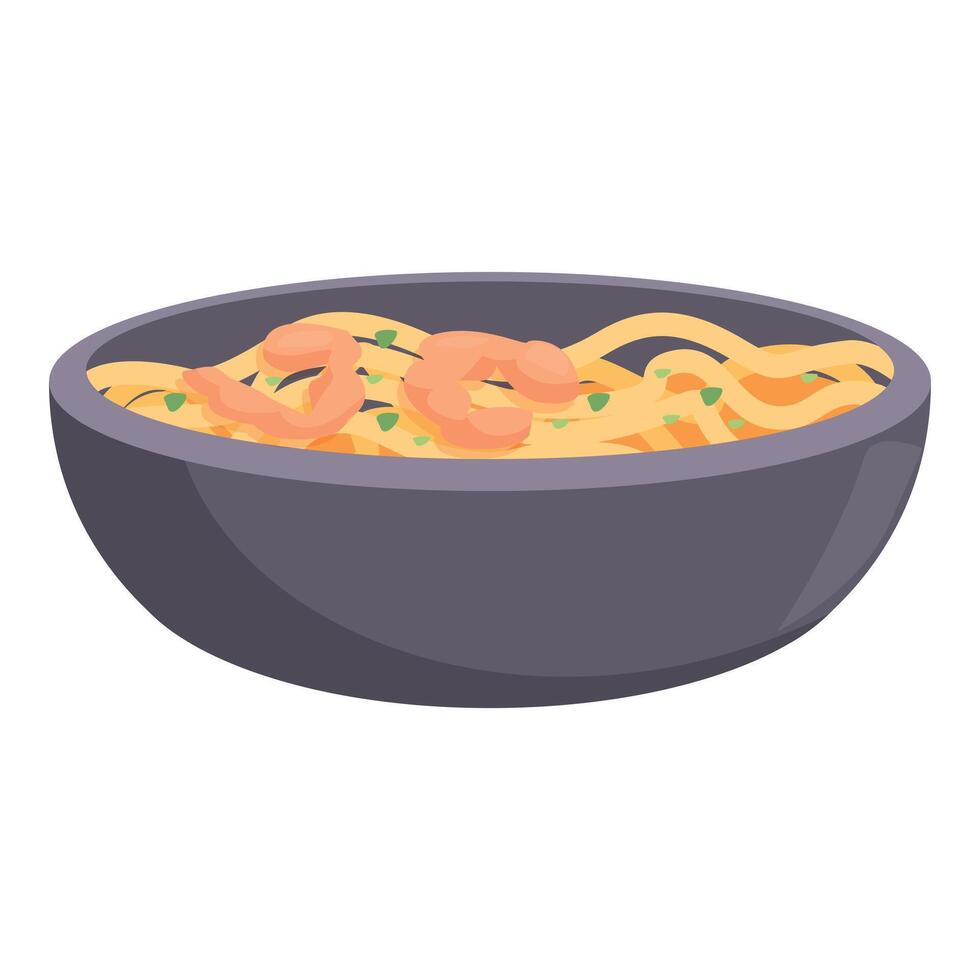 Grey bowl overflowing with delicious shrimp pasta vector