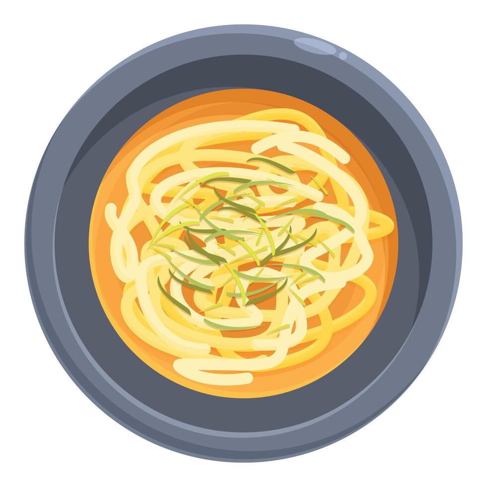 Steaming hot bowl of ramen noodles garnished with green onions in savory broth vector