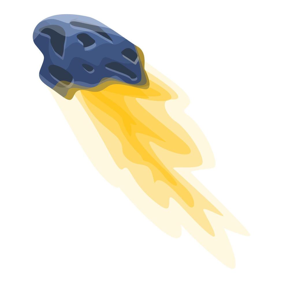 Burning meteorite flying in space leaving yellow trail vector