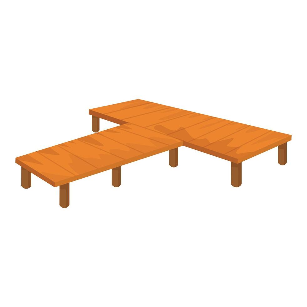 Wooden pier extending over water with plank platform vector