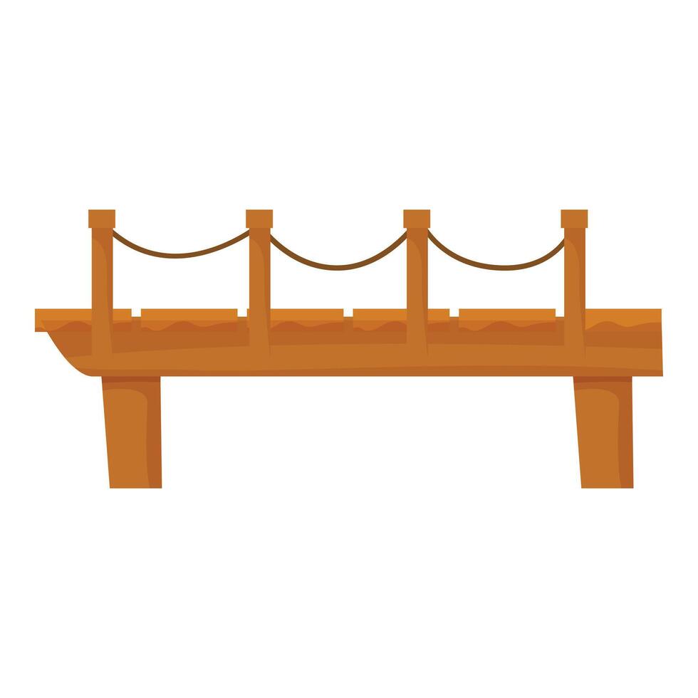 Wooden bridge connecting two sides with rope handrail vector