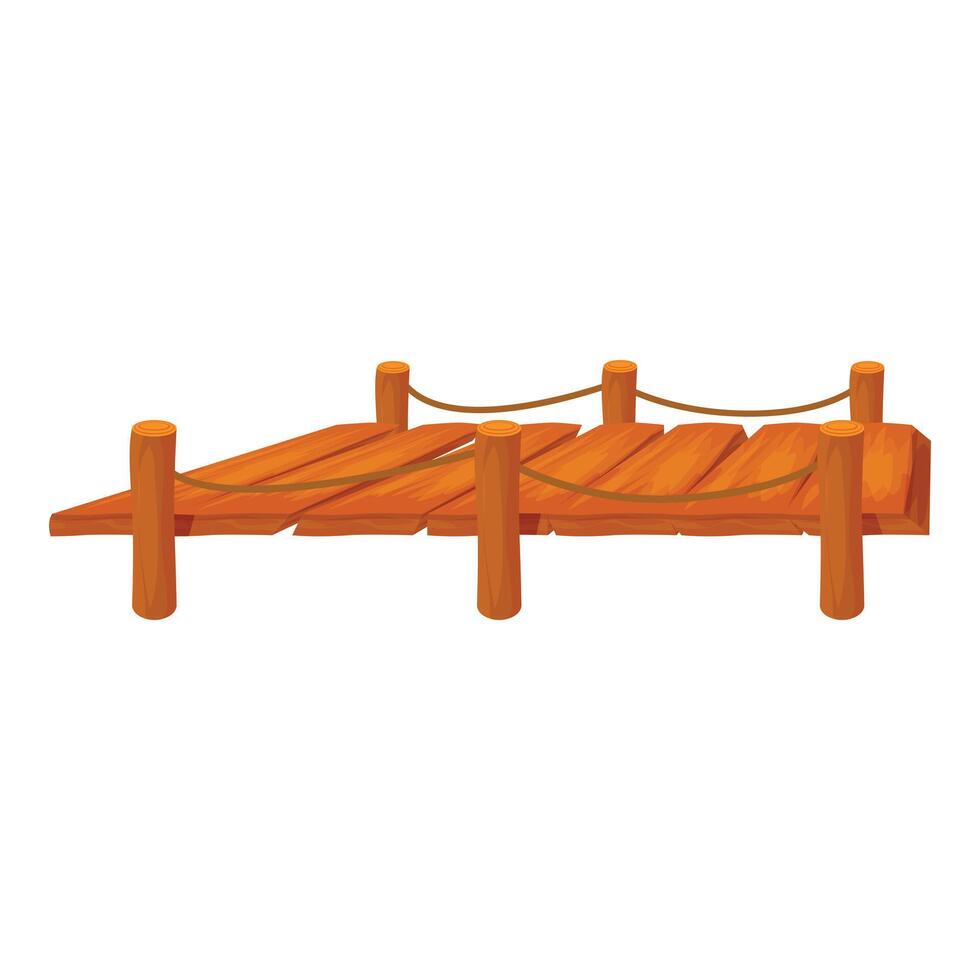 Wooden pier with ropes is connecting land with water vector