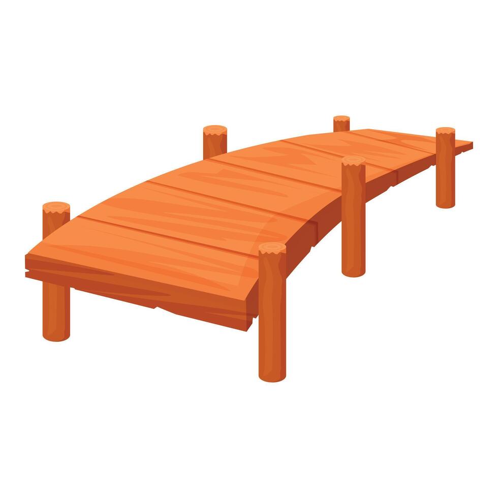 Curved wooden pier standing on white background vector