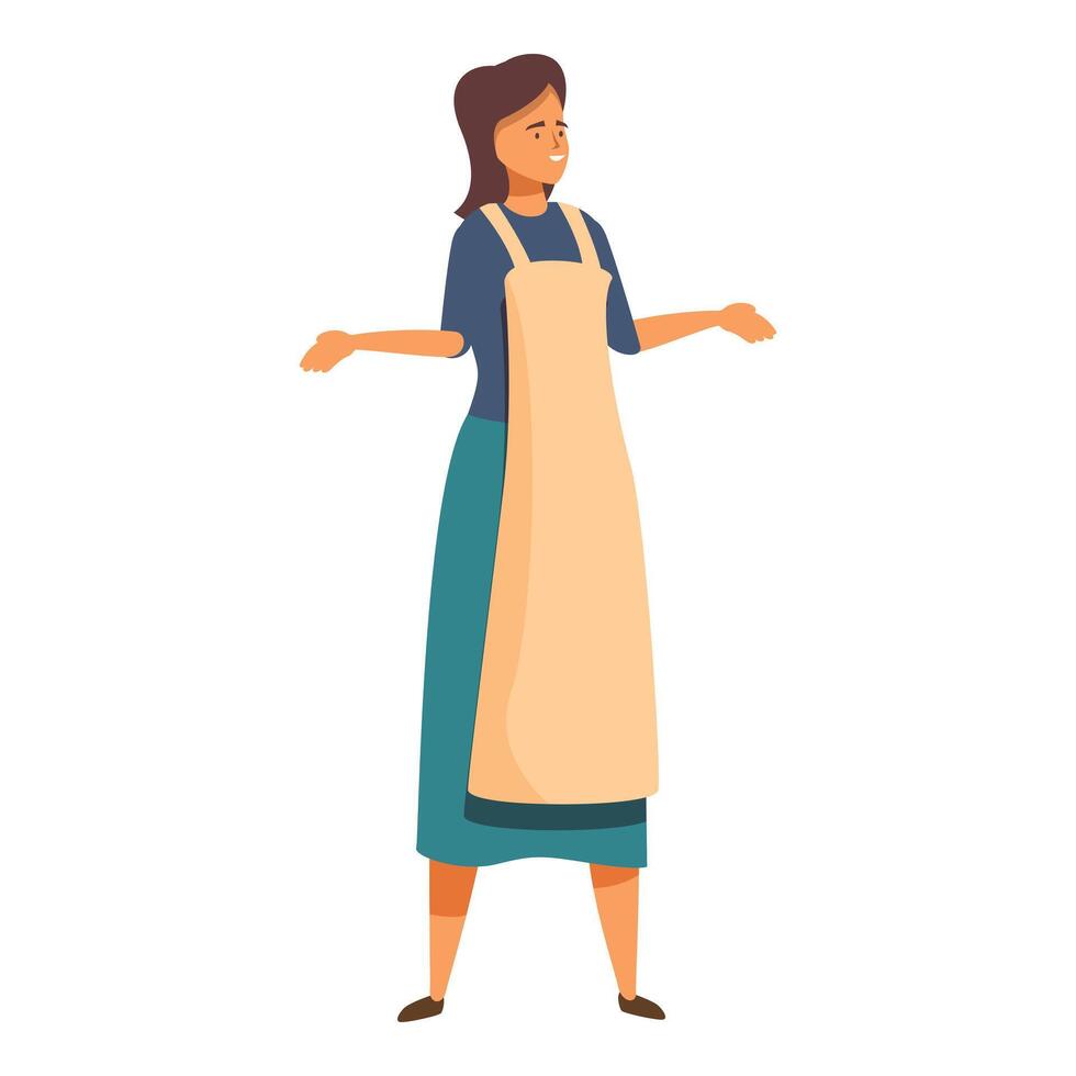 Smiling woman wearing apron gesturing with hands vector