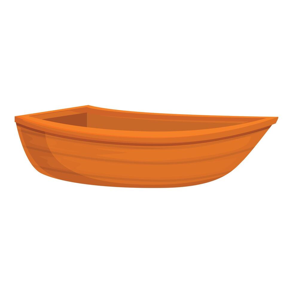 Simple cartoon icon of a wooden boat floating on water surface vector