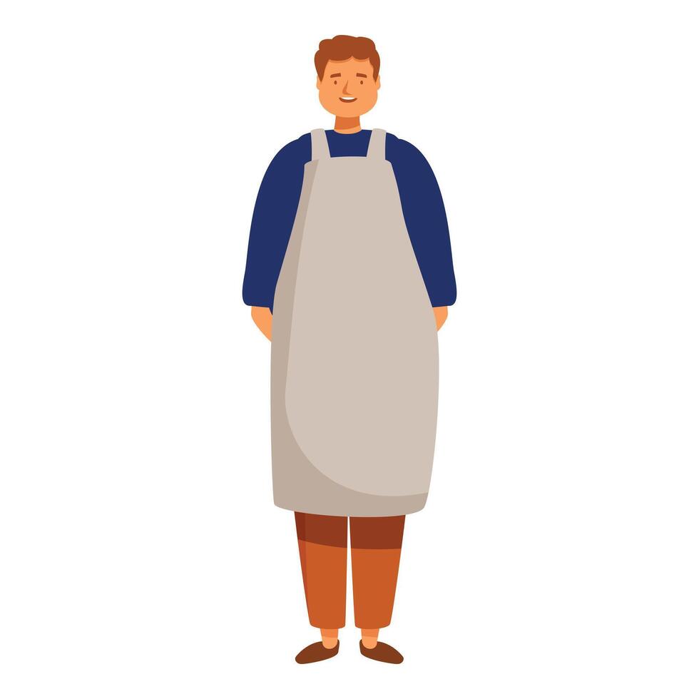 Young man wearing apron is standing and smiling vector