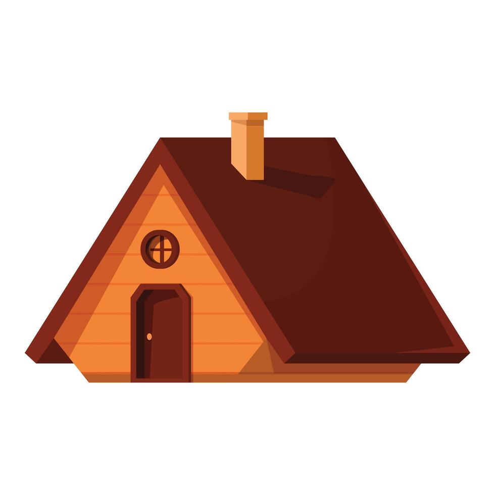 Small wooden house with brown roof and chimney is having a triangular roof vector