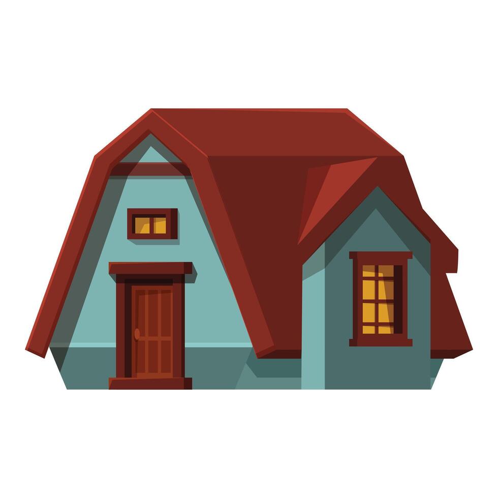 Small european style house with red roof and glowing windows is standing vector