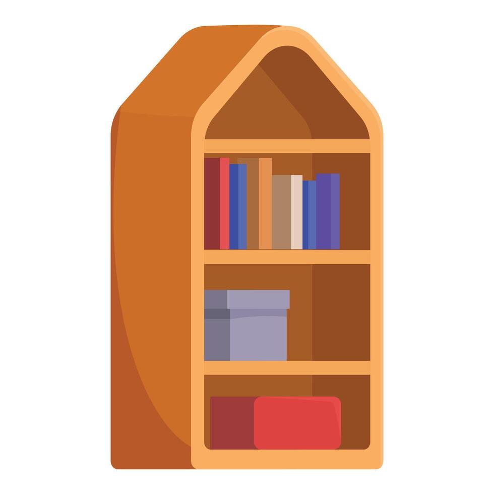 Wooden bookshelf holding books and boxes organizing home decor vector
