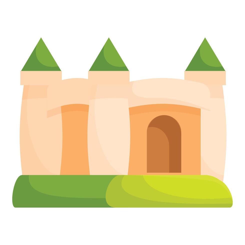 Medieval castle standing on green grass with towers and flags vector