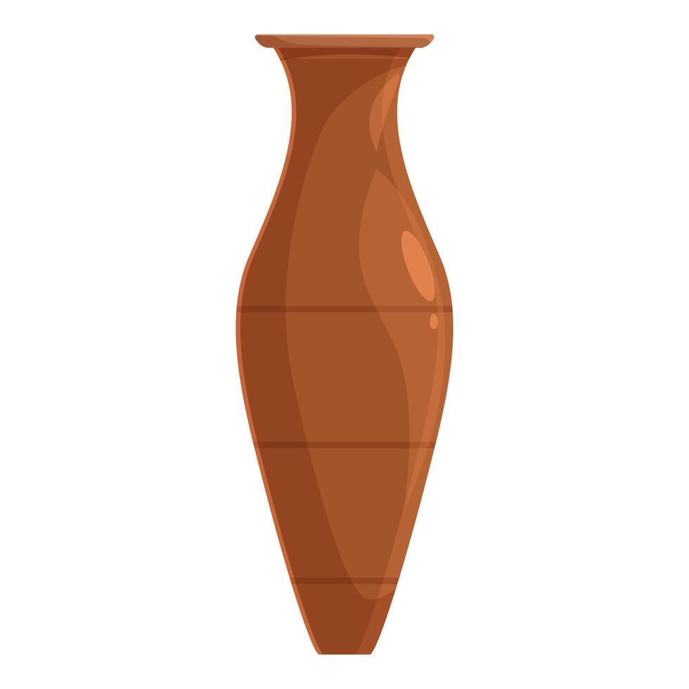 Tall brown clay vase standing on white background vector