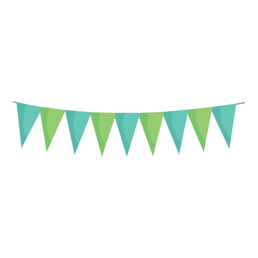 Green and blue party flags hanging on string decoration vector