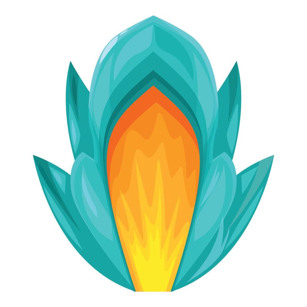 Blue crystal growing from magical fire creating fantasy flower vector