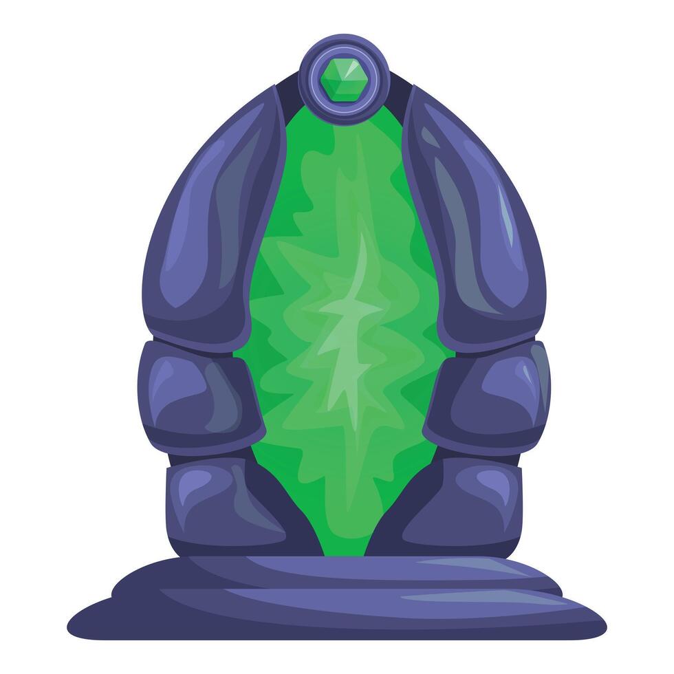 Magic portal is opening in an ancient stone structure, emitting a glowing green light vector