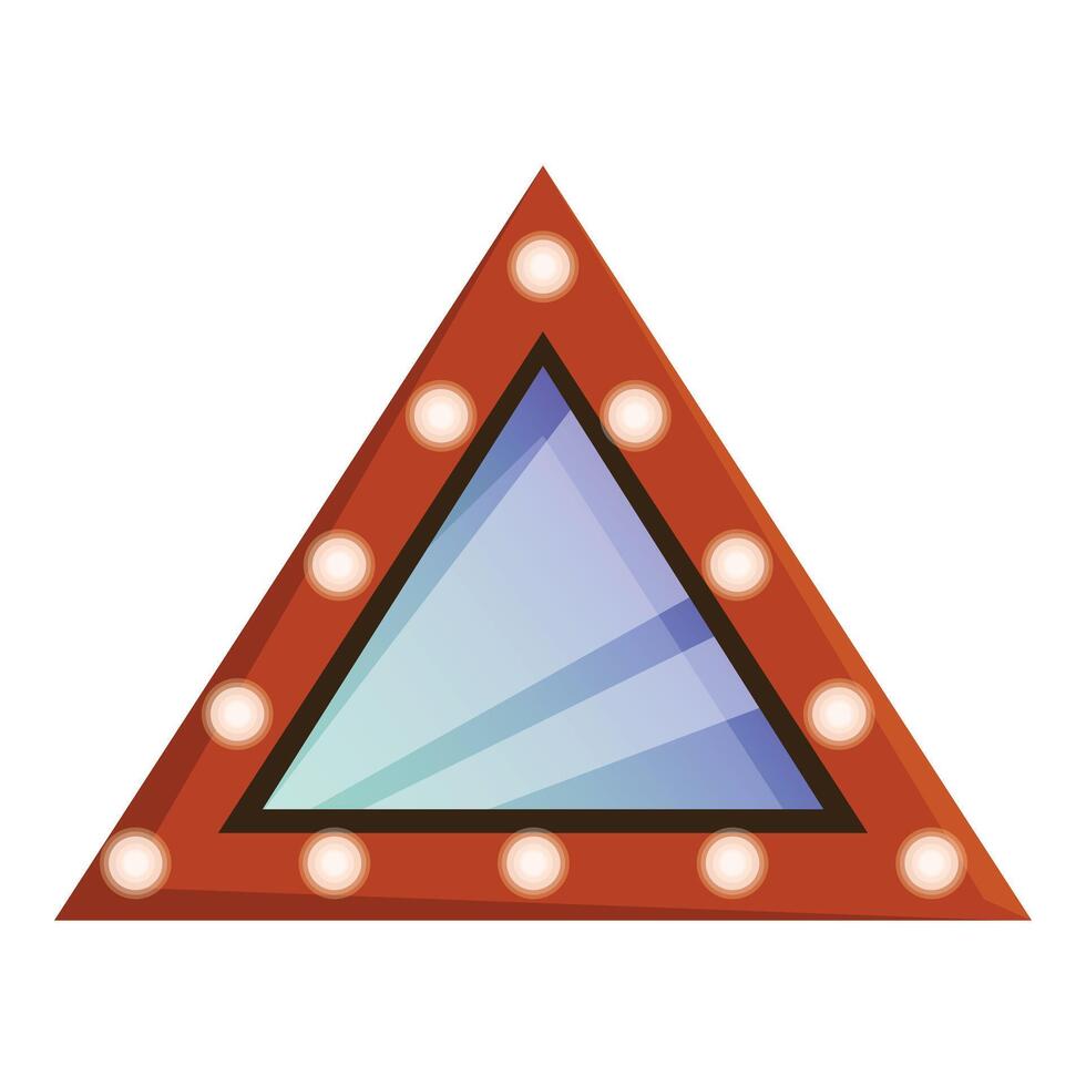 Triangular red marquee sign with light bulbs bordering empty space vector