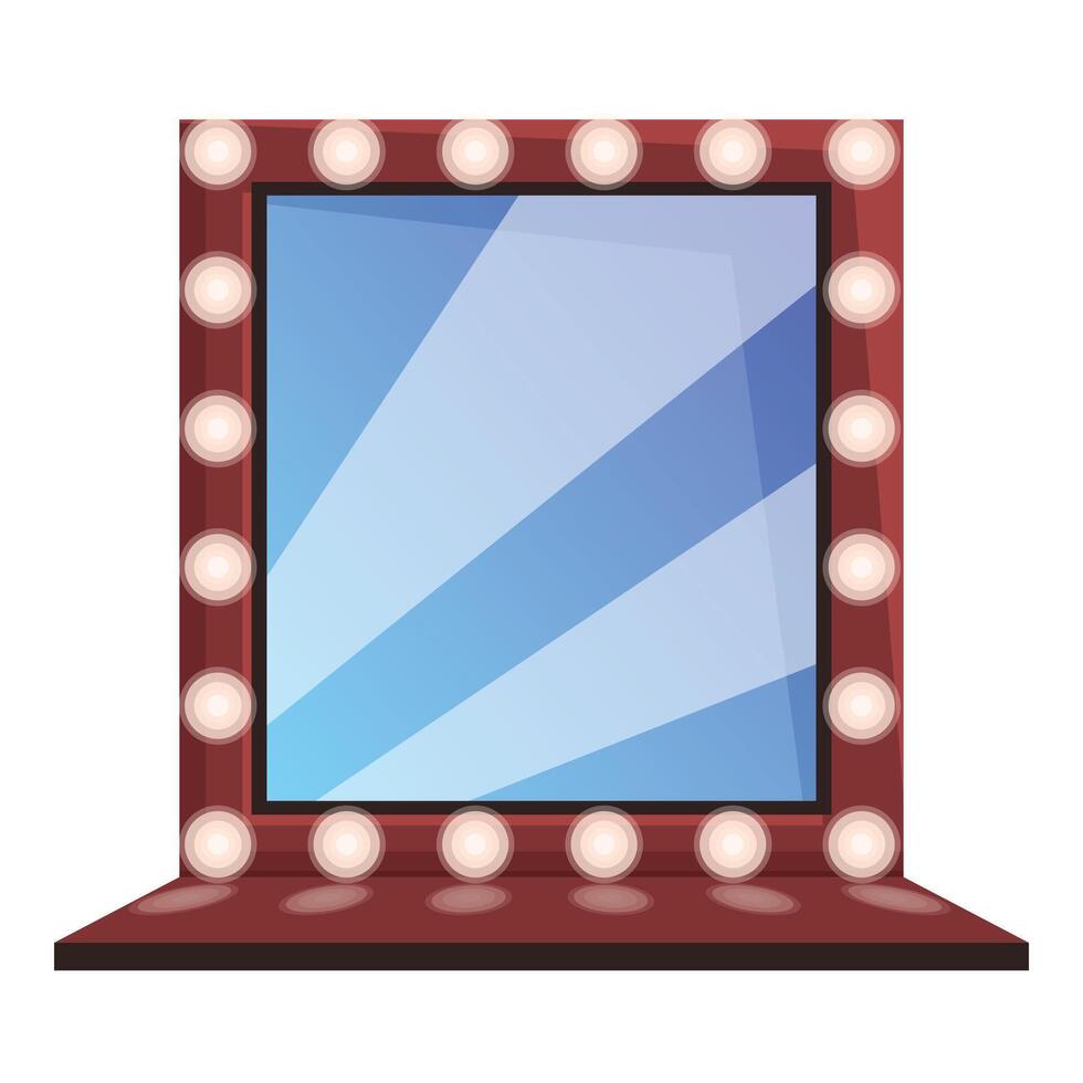 Square makeup mirror surrounded by light bulbs is reflecting blue background vector