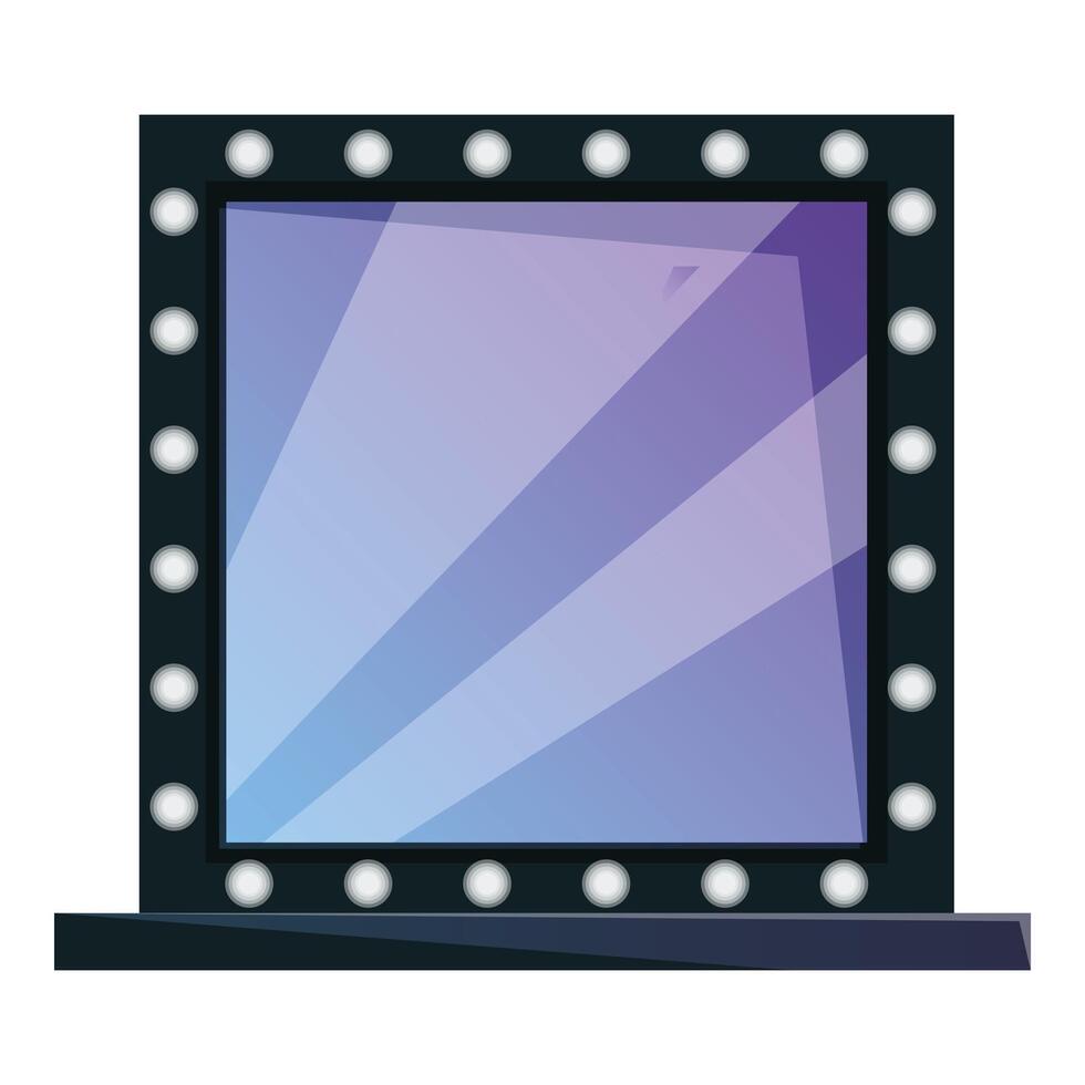 Square makeup mirror with light bulbs reflecting blue and purple gradient background vector