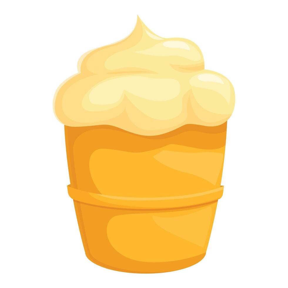 Delicious vanilla ice cream filling a waffle cone vector