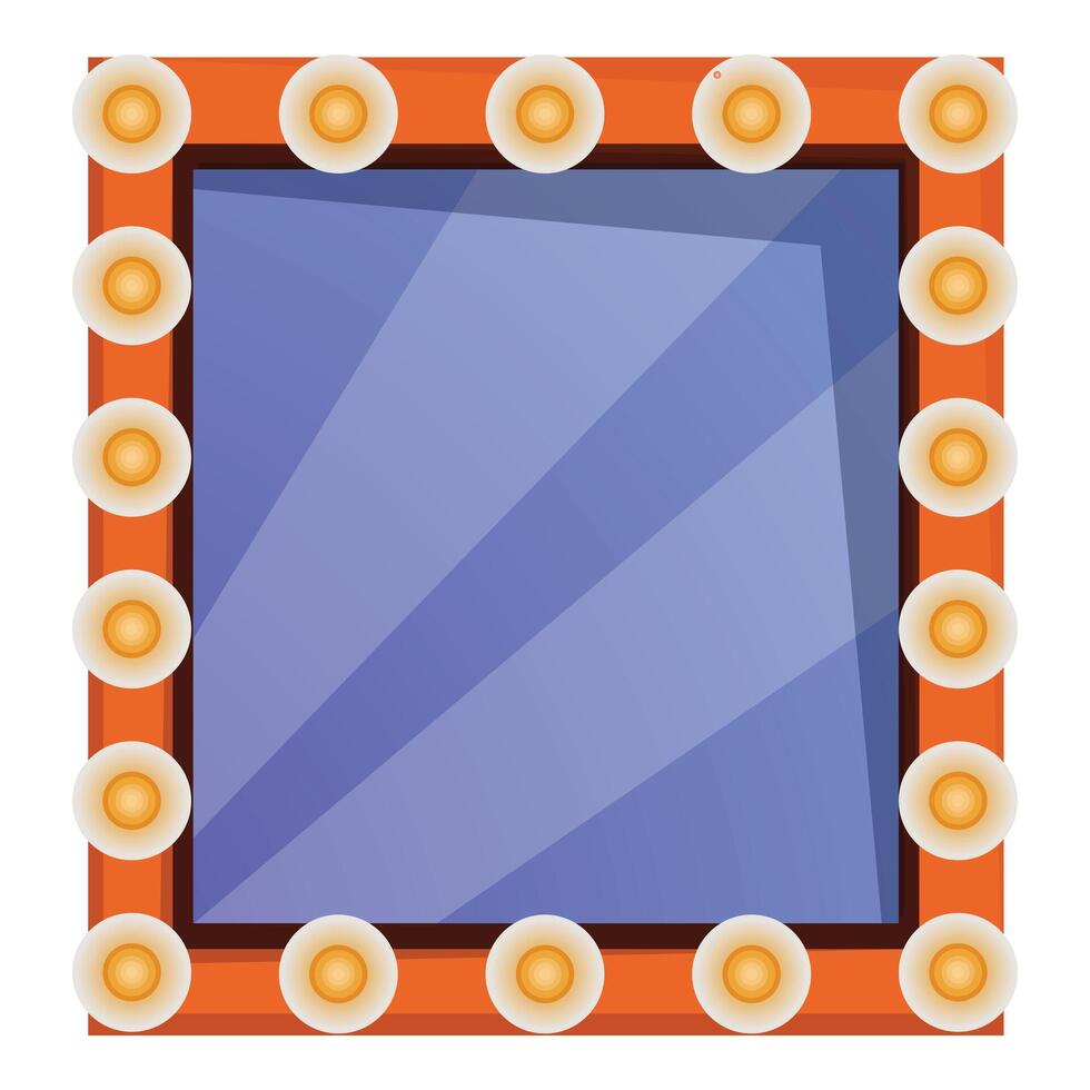 Square makeup mirror with light bulbs is reflecting light vector