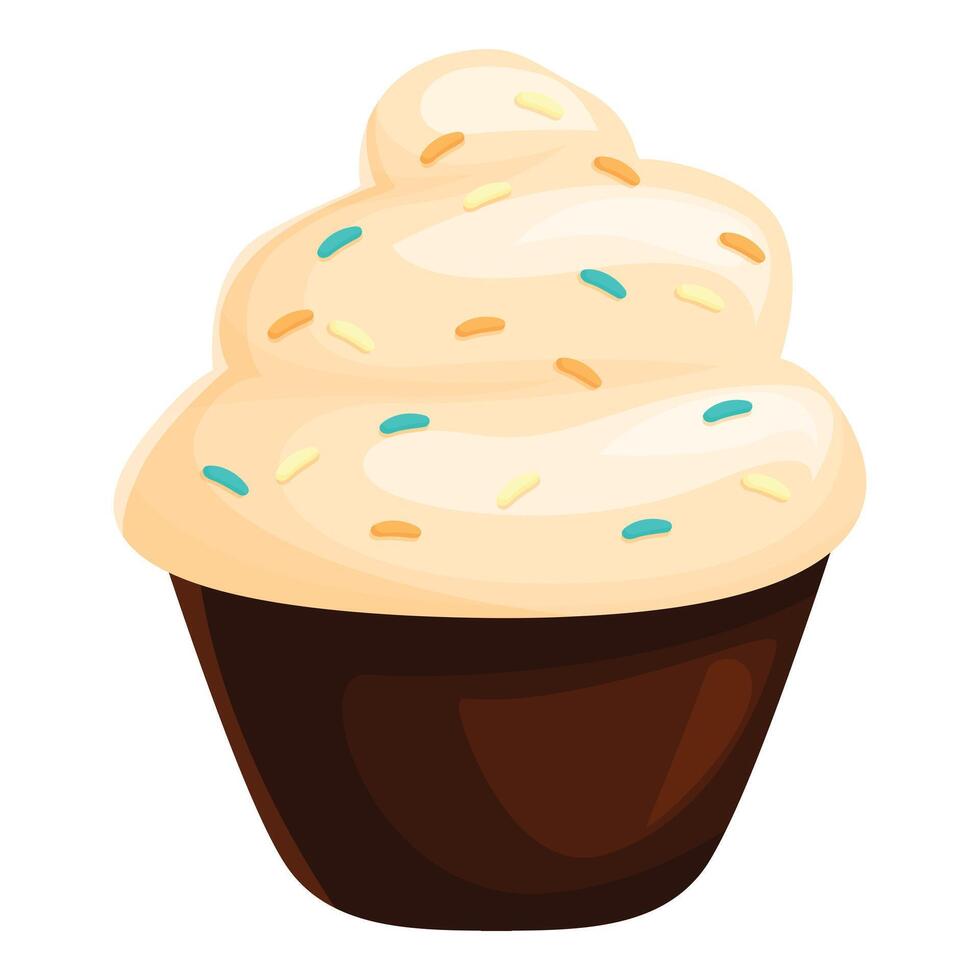 Delicious cupcake with creamy topping and sprinkles is waiting for you vector