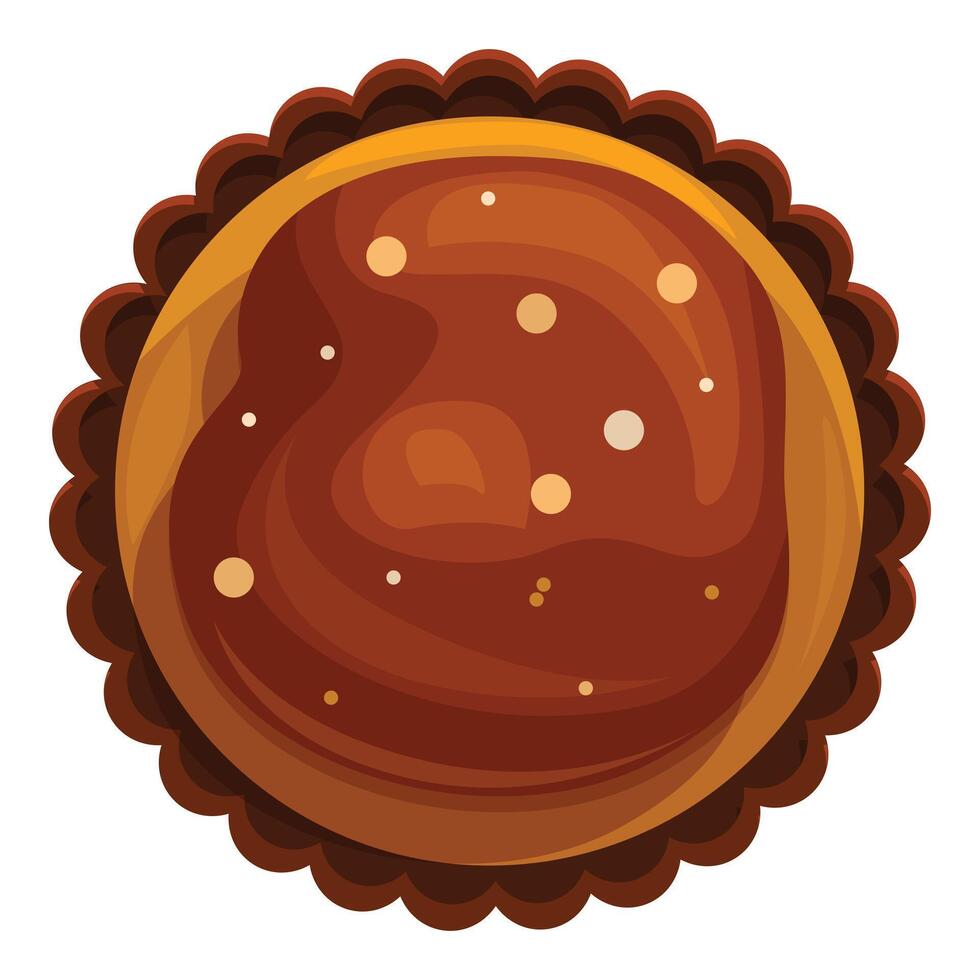 Delicious round chocolate cake lying on scalloped plate vector
