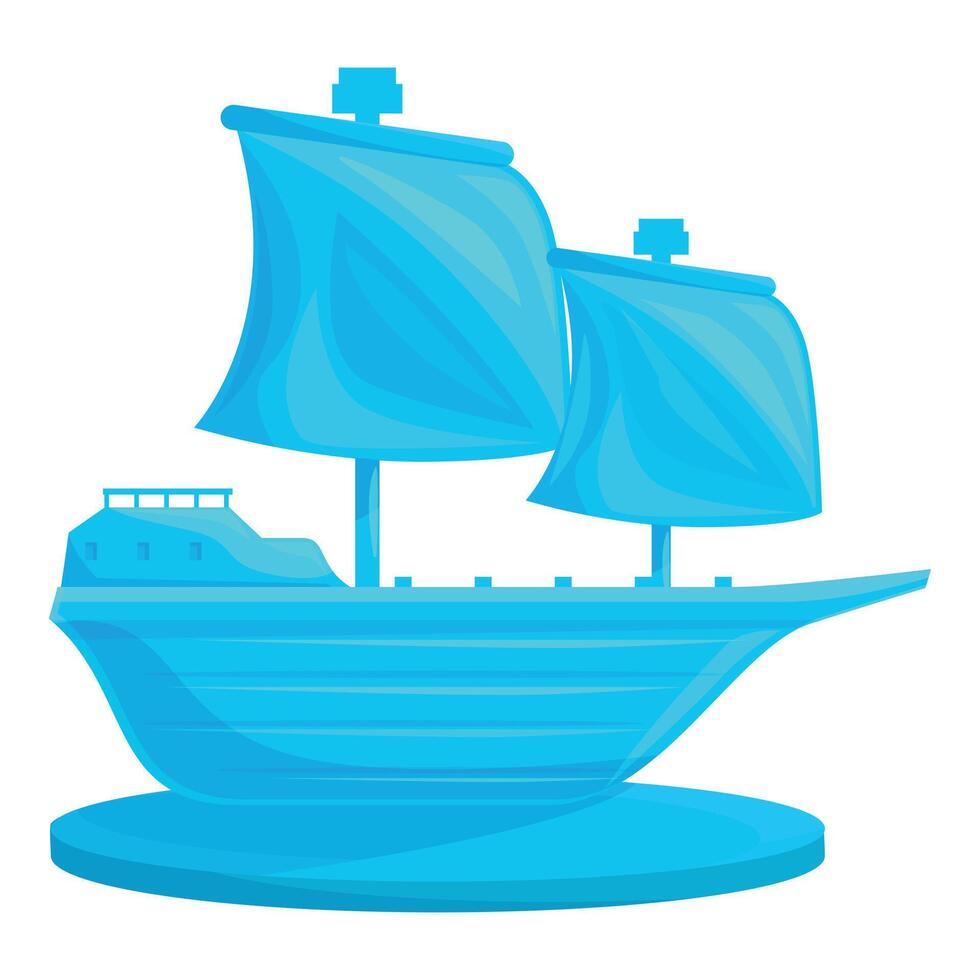 Blue crystal ship sailing on pedestal vector
