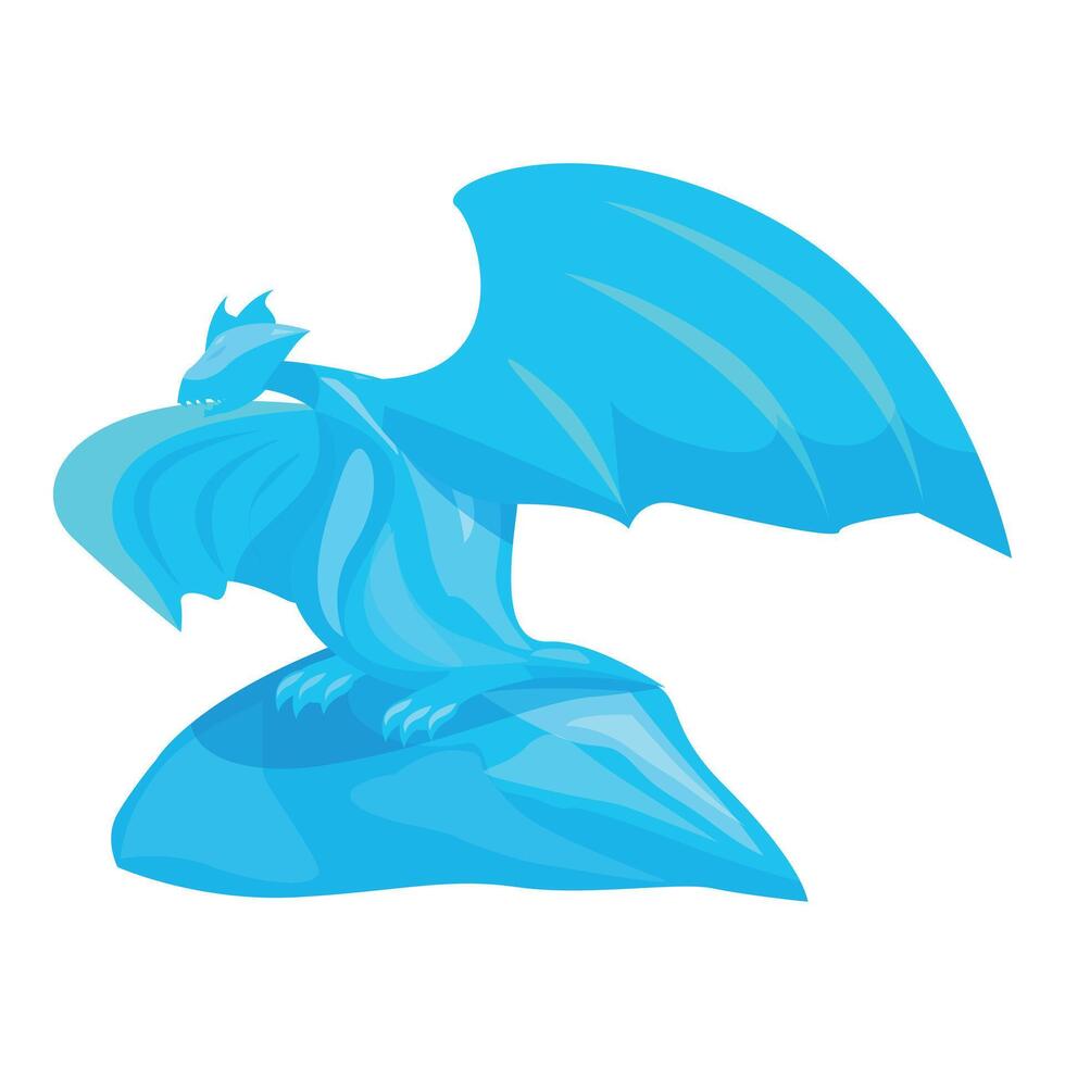 Blue ice dragon spreading its wings on a rock vector