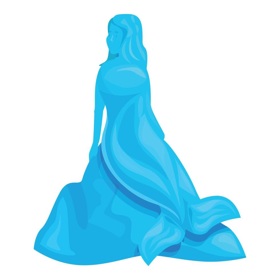 Woman wearing long blue dress standing gracefully vector