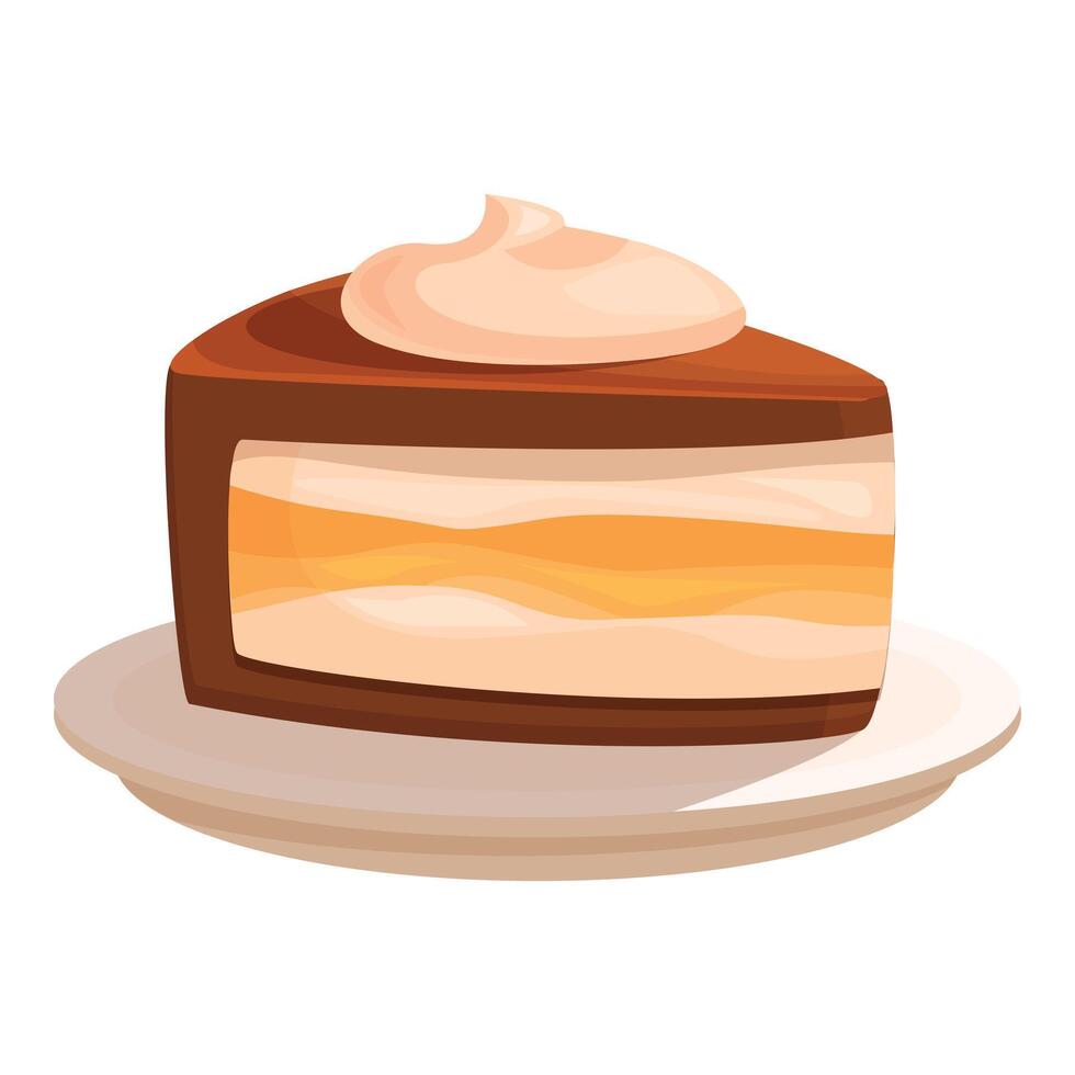 Delicious piece of cake with cream on plate is waiting vector