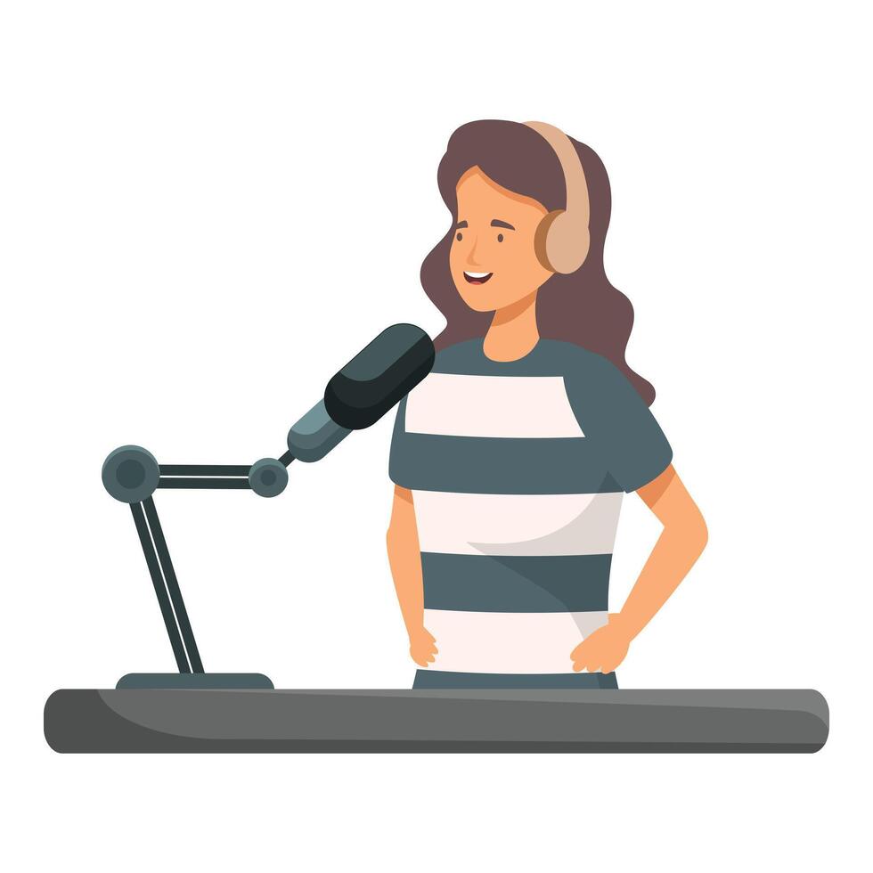 Radio host speaking in microphone recording podcast vector