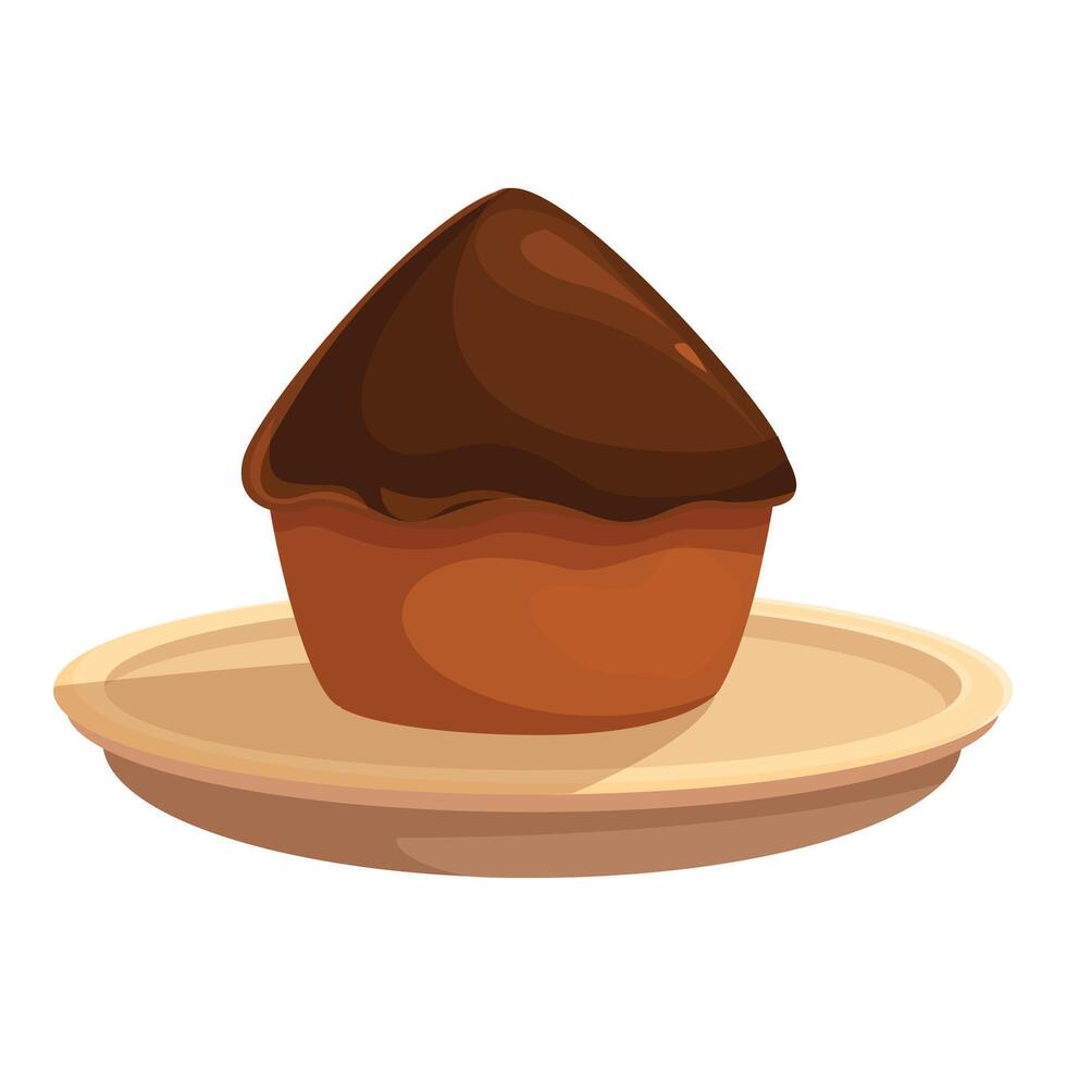 Delicious chocolate cupcake sitting on a plate vector