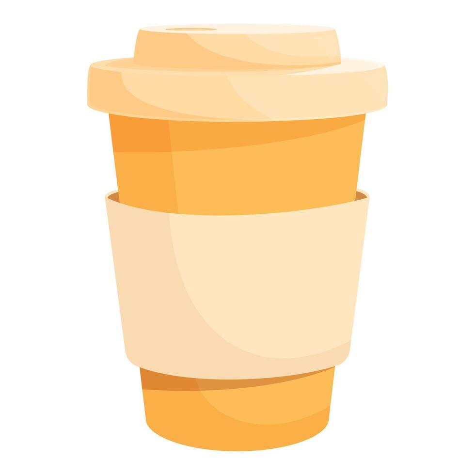 Yellow reusable coffee cup with cardboard sleeve standing on white background vector