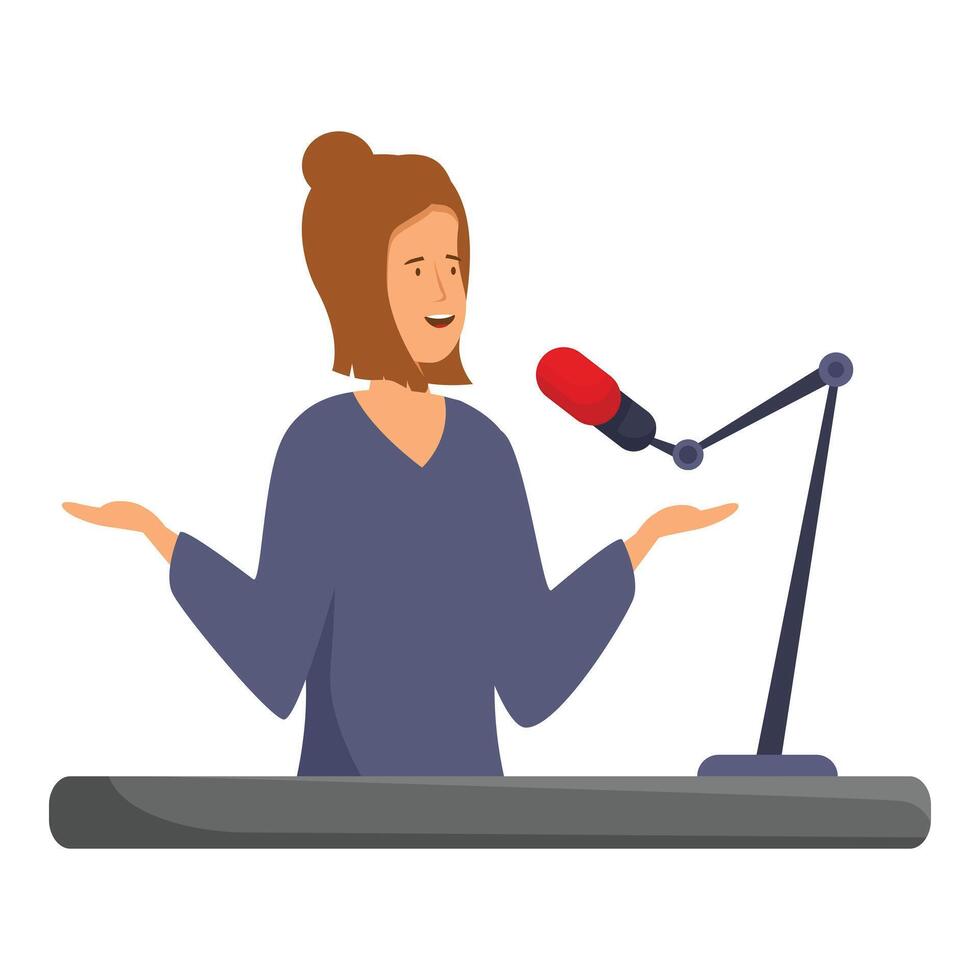 Radio host speaking into microphone in studio vector