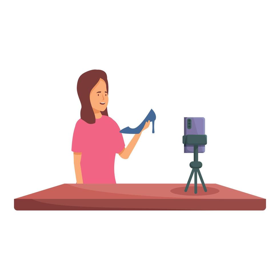 Fashion blogger recording blog using smartphone on tripod vector