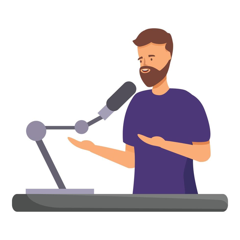 Radio host speaking on microphone in studio vector