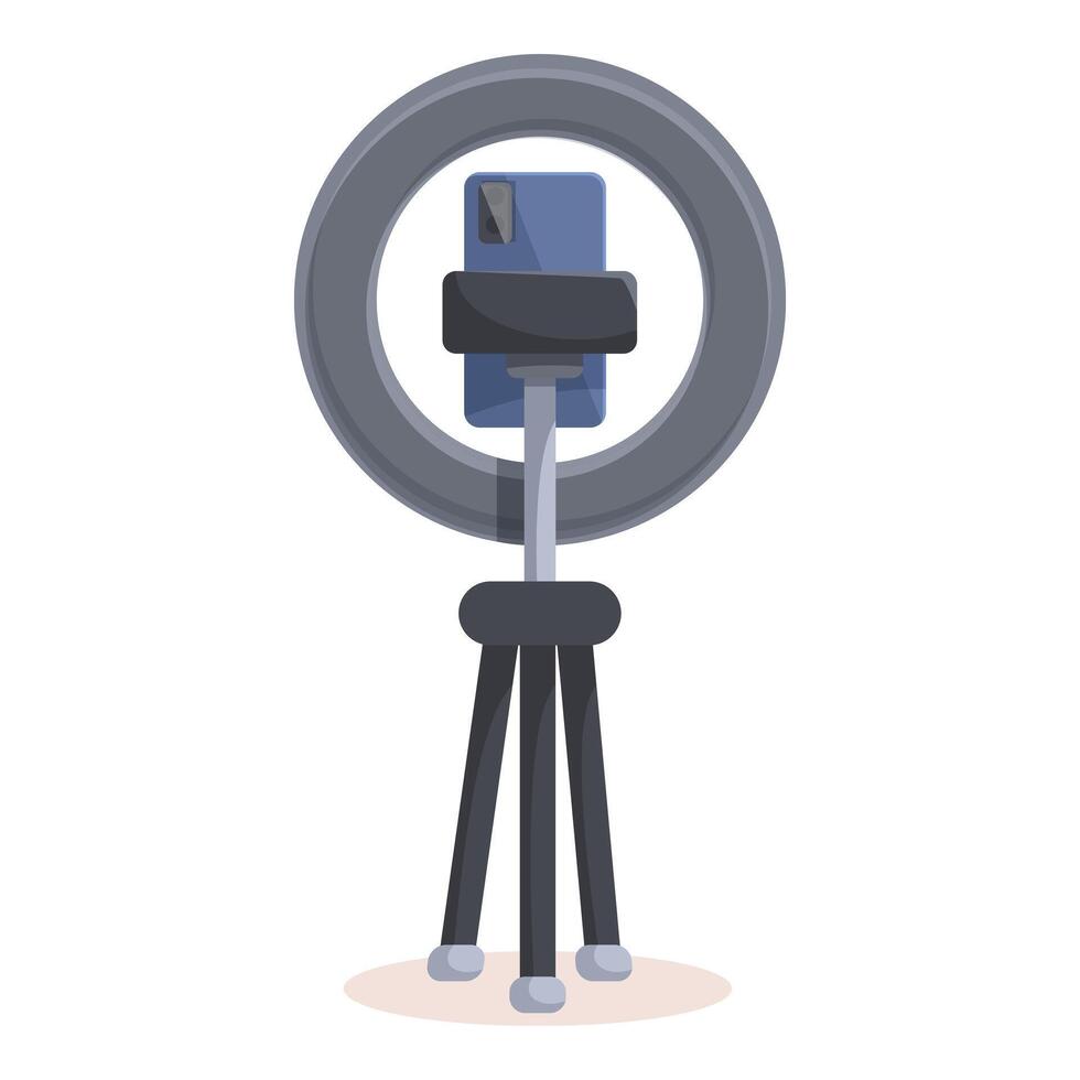Smartphone on tripod with ring light is broadcasting and recording content vector
