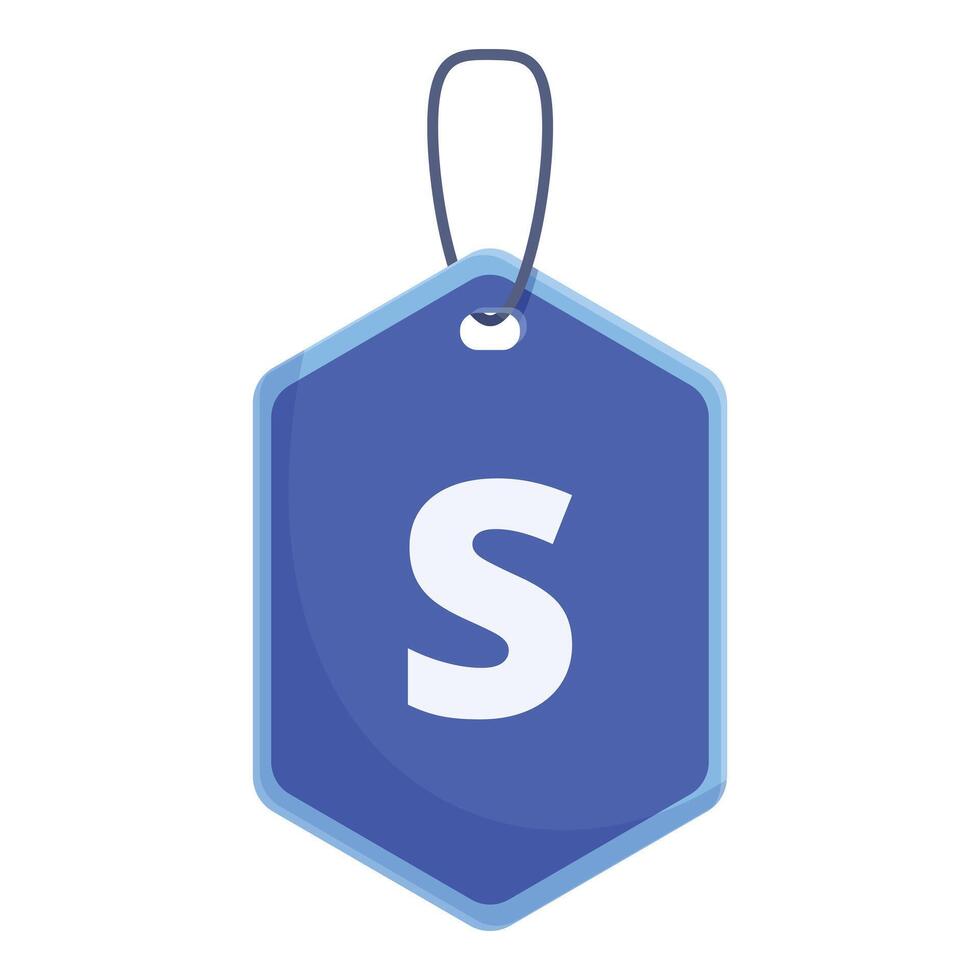 Blue small size clothes tag icon hanging vector