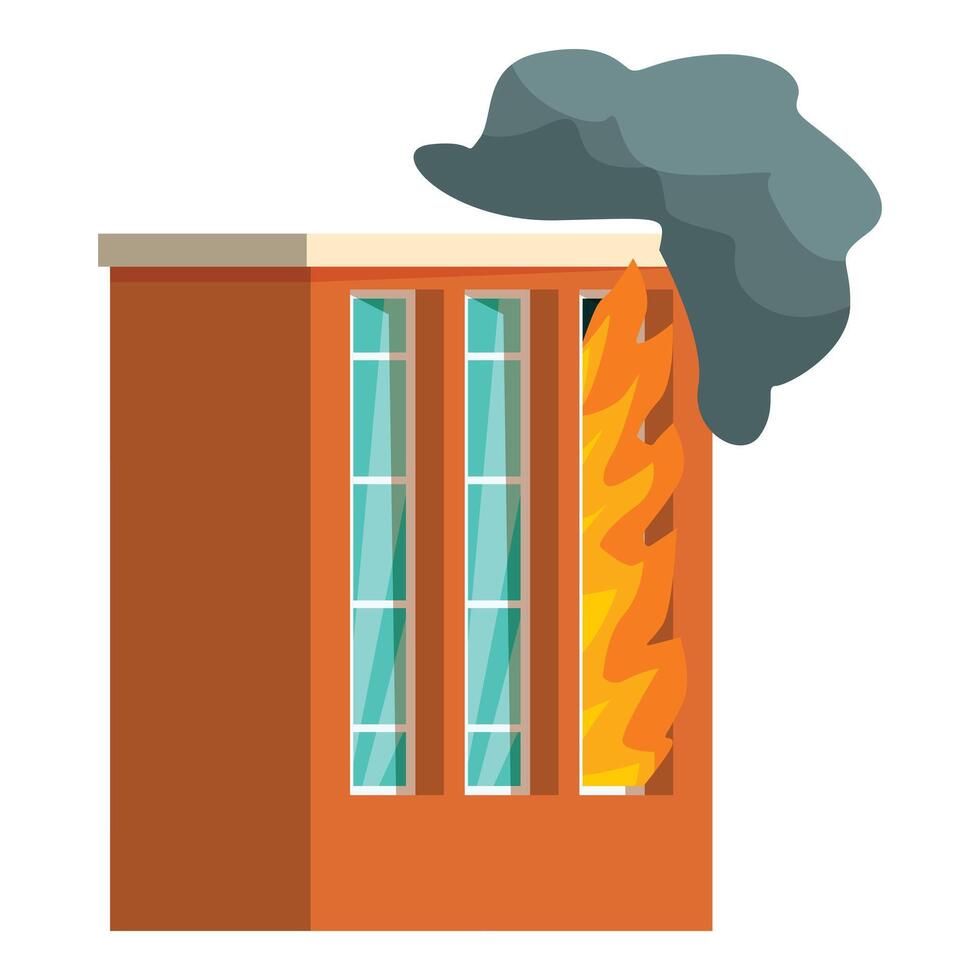 Brick building facade burning with flames and smoke vector